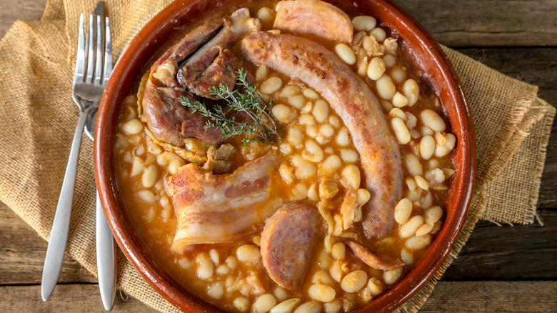 Cassoule in a bowl with a fork