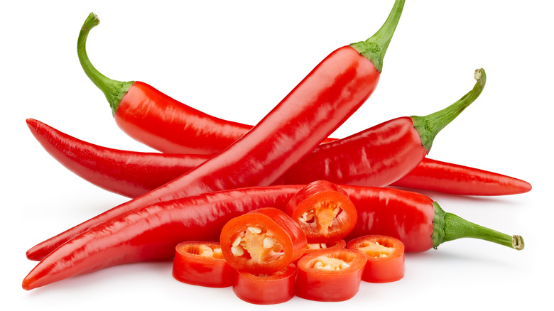 Pile of red chili peppers