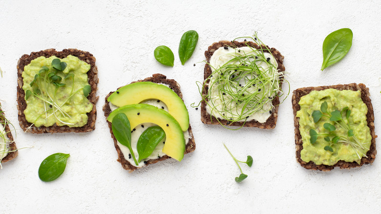 Spread of avocado toasts