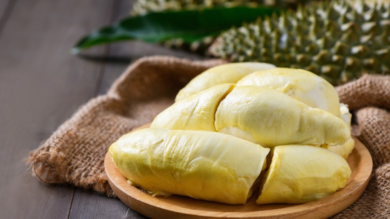 Durian fruit cut up