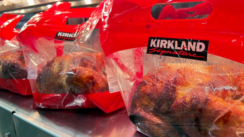 Costco rotisserie chicken on display