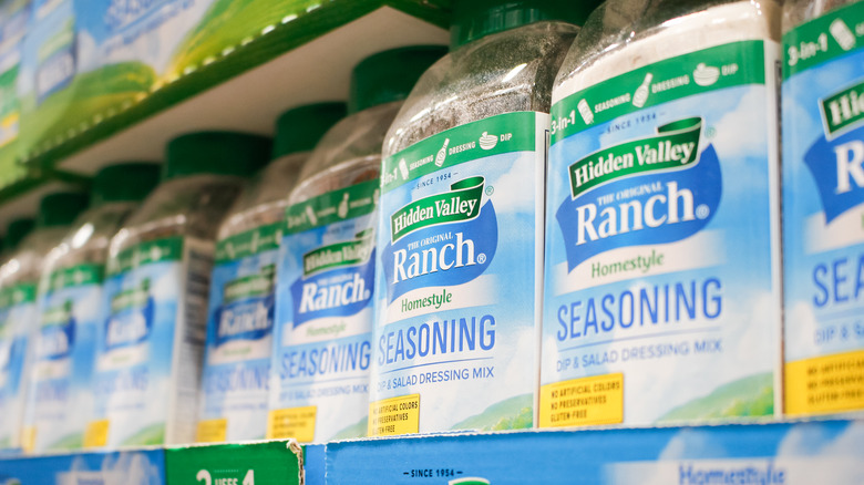 Assortment of Hidden Valley Ranch seasoning on grocery store shelf