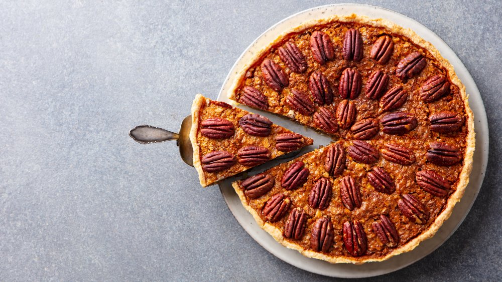 Neatly sliced pecan pie