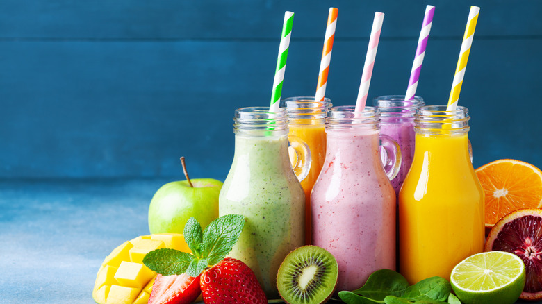 fruit smoothies in a row