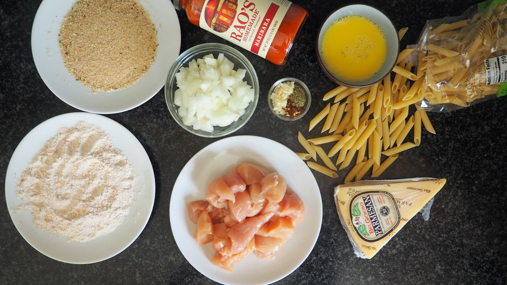 ingredients for making a one-pot chicken Parm pasta recipe