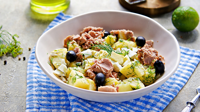 Mediterranean potato salad with tuna and olives