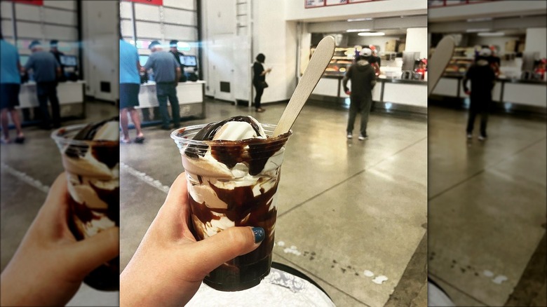 Costco food court ice cream sunday with wooden spoon