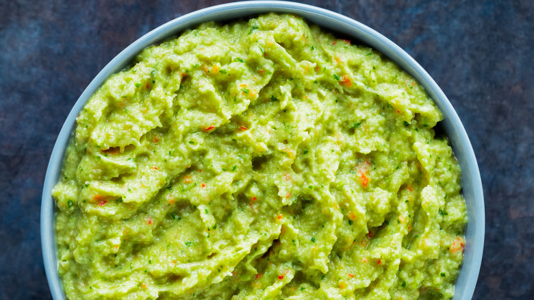 Close up bowl of guacamole