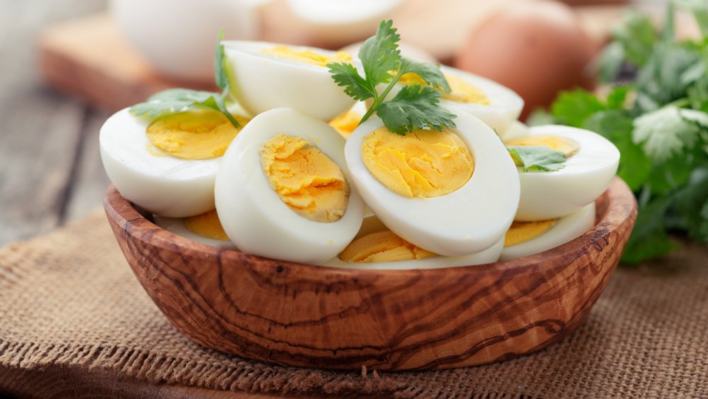 A basket of hard-boiled eggs 