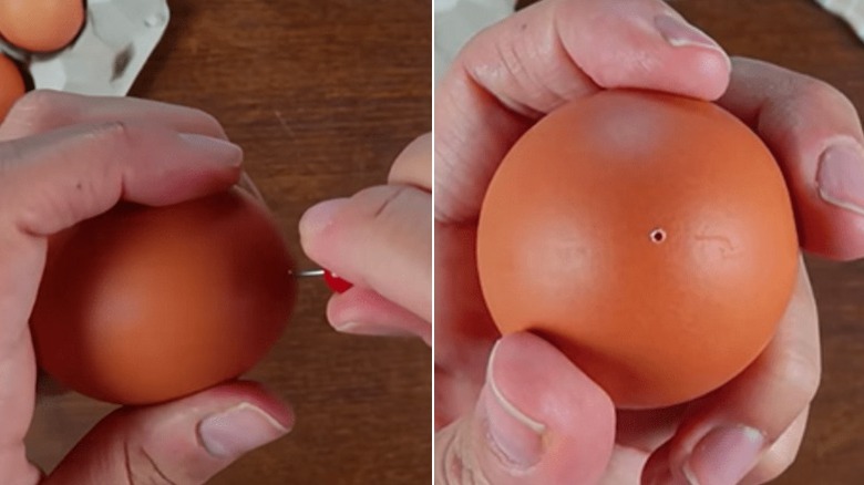 egg with a pierced hole in it