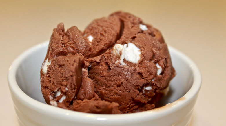 Rocky Road ice cream in white bowl