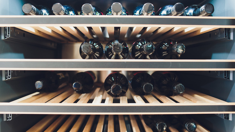 Wine bottles in cooling rack