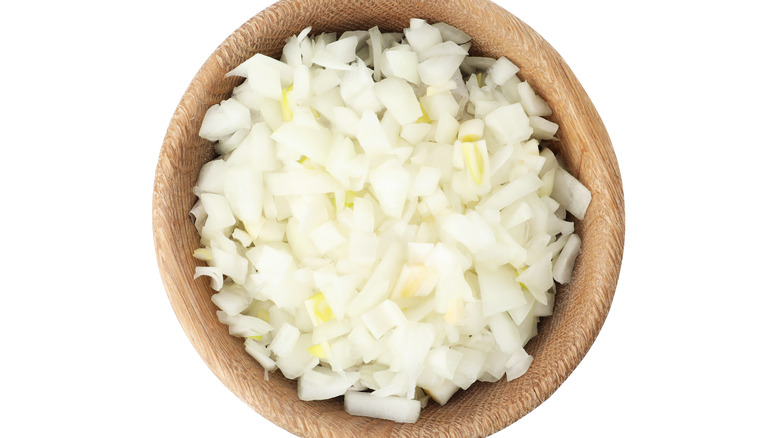 Bowl of chopped white onions