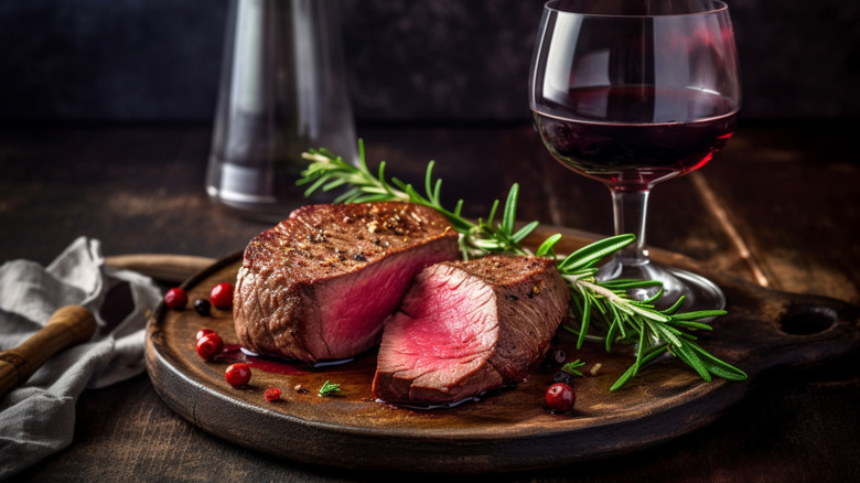 cooked wagyu steak filet on plate