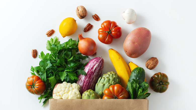 Produce and nuts coming out of bag