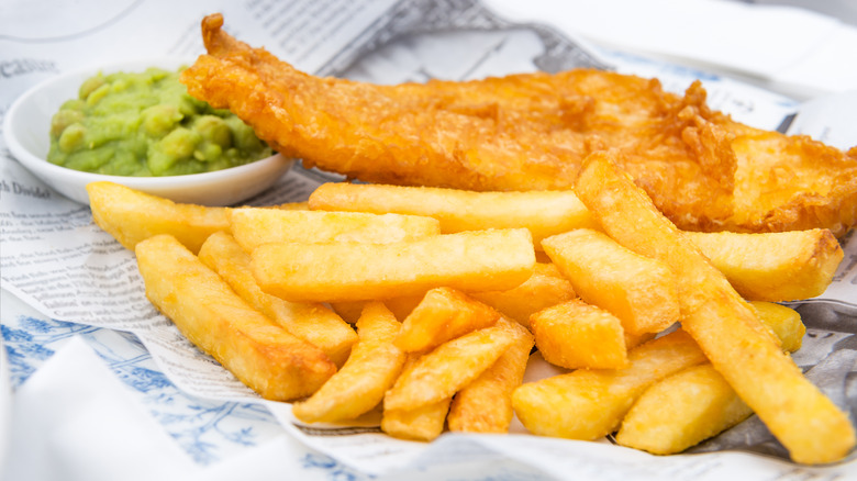 Fish and chips on newspaper