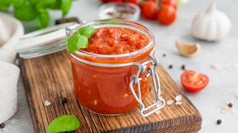 Jar of homemade marinara