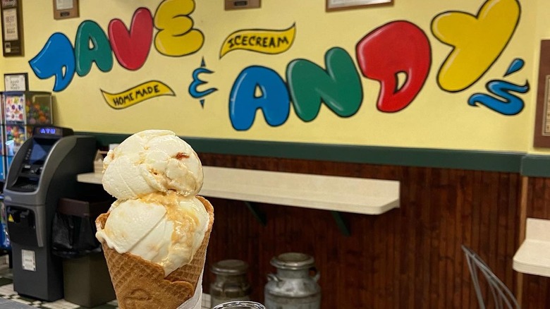 Brightly colored wall art and an ice cream cone