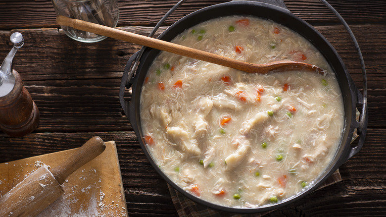 Pot of chicken and dumplings