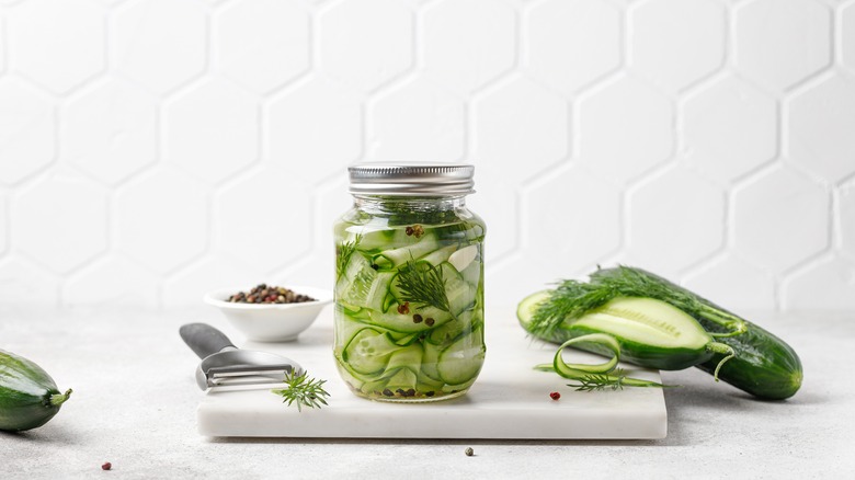 Pickled and sliced cucumbers