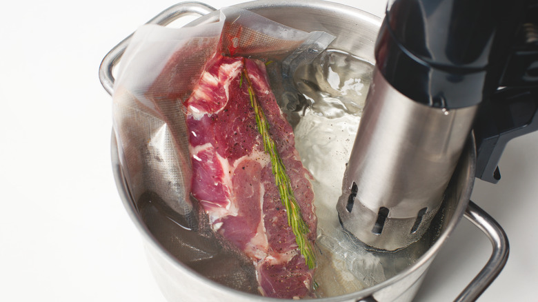 steak being cooked sous vide