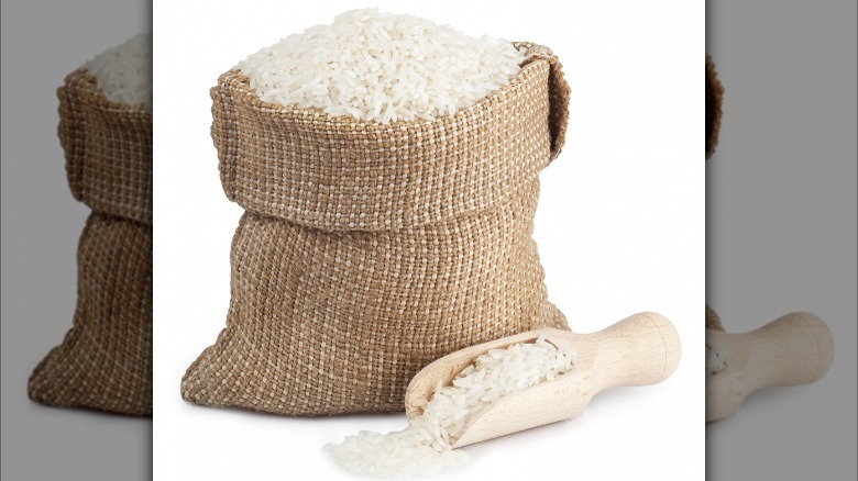 basmati rice in a cloth bag