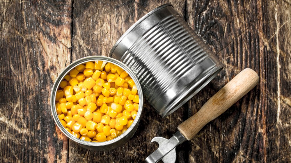 Canned corn with can opener