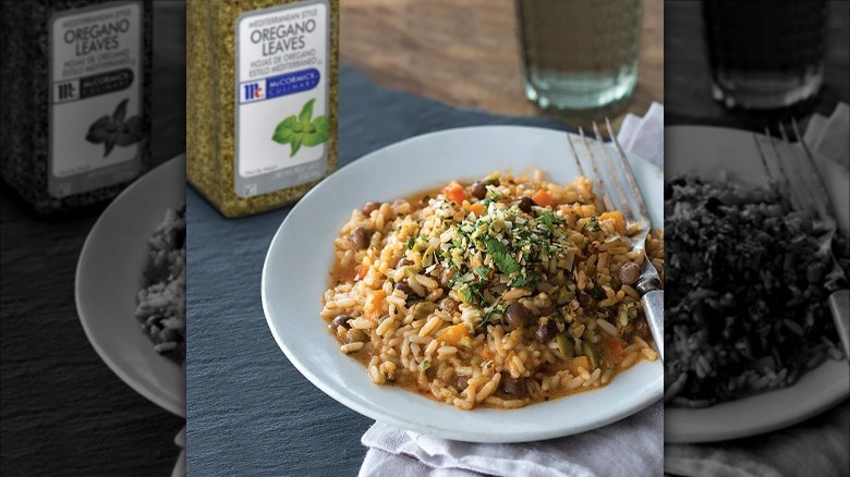 Oregano on top of rice 