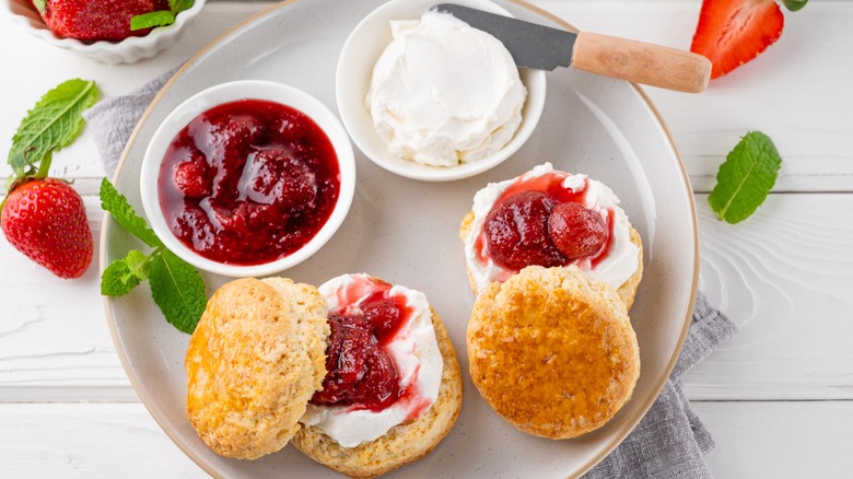 British scones with fruit and cream