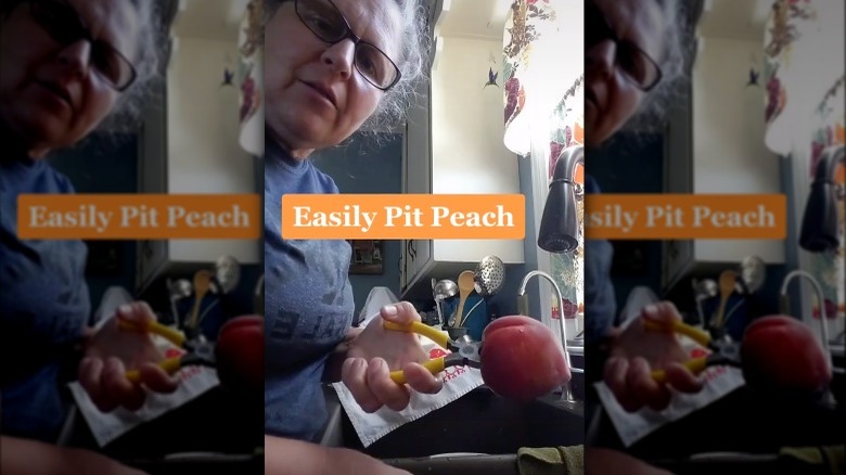 pliers removing pits in peaches