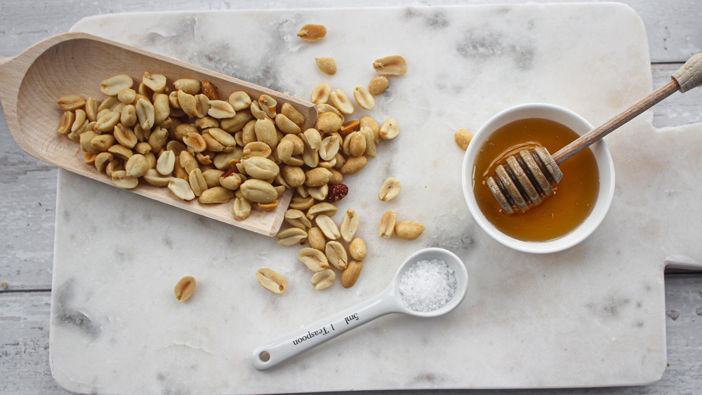 peanut butter ingredients on marble cutting board