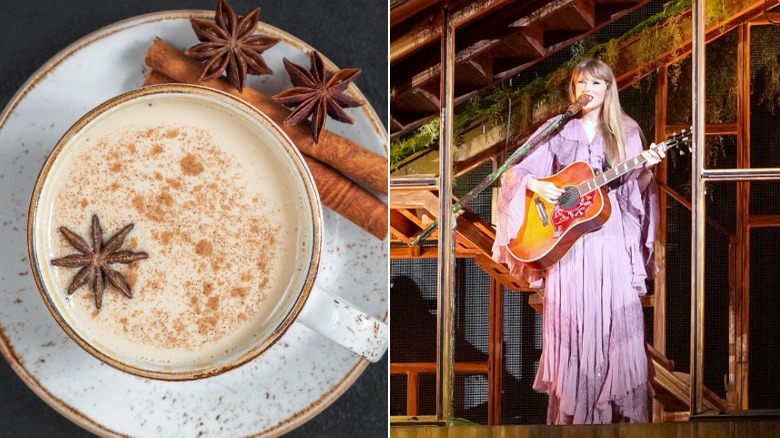 Taylor Swift in cabin and chai latte