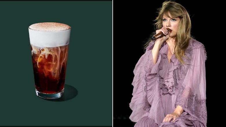 Taylor Swift and cinnamon caramel cream cold brew