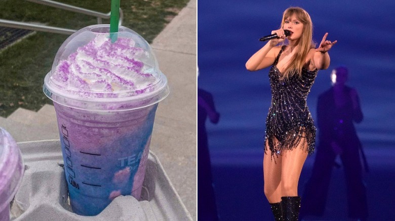 Taylor Swift singing and unicorn frappuccino