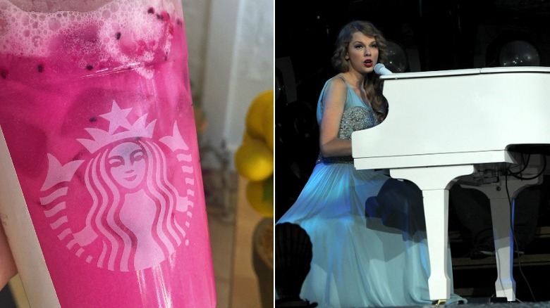 Taylor Swift singing at piano and dragon drink