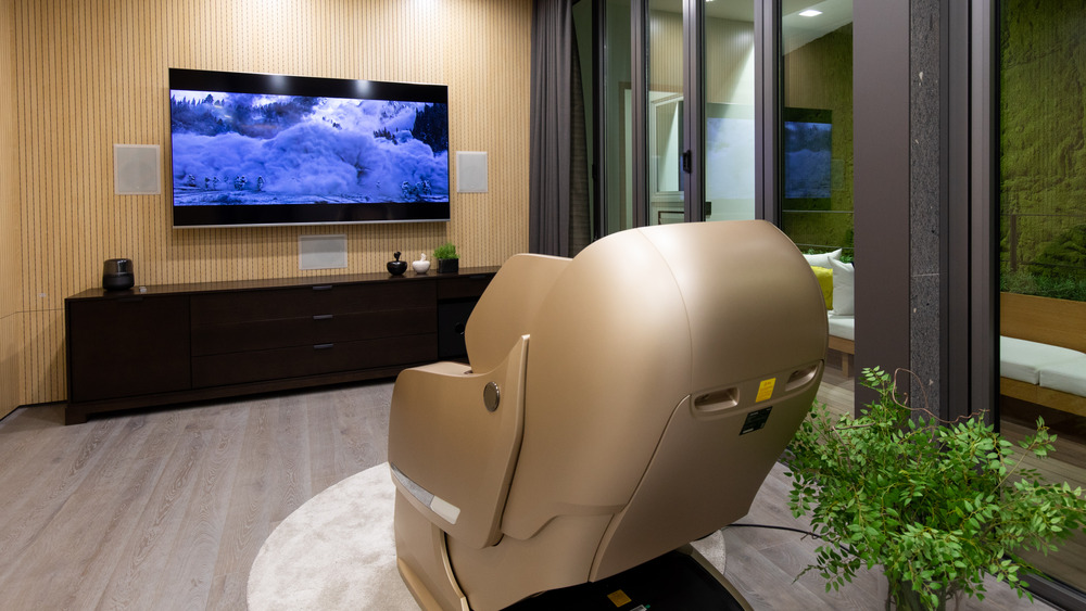 Massage chair in front of a television
