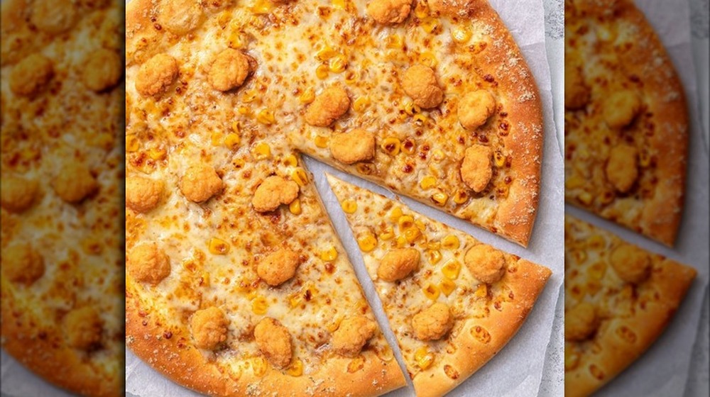 Popcorn Chicken Pizza sliced