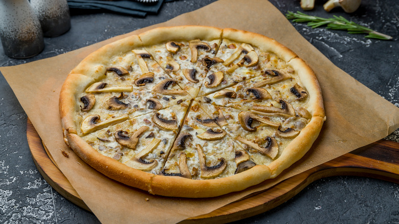 A pizza on a tray