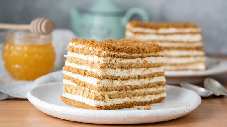 Honey cake on a plate