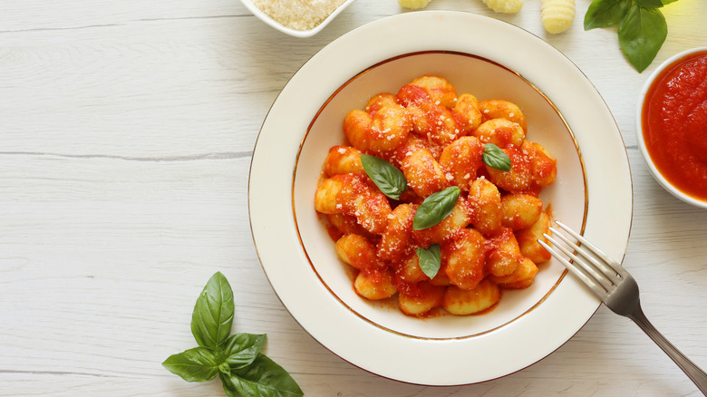 plate of gnocchi with tomato sauce