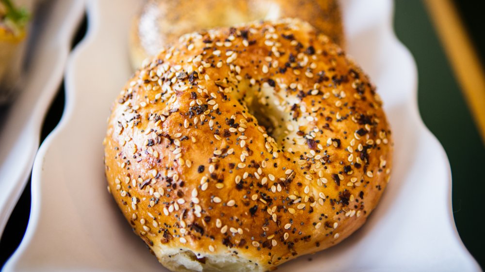 everything bagel with a crisp, shiny crust