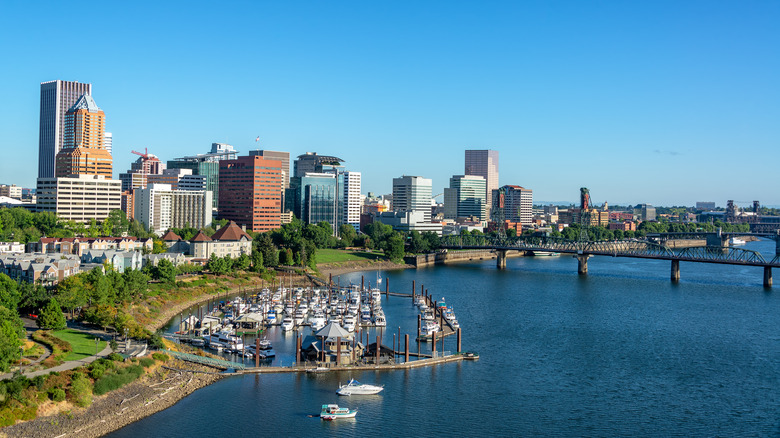 portland skyline over river