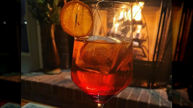 orange Aperol spritz mocktail with ice