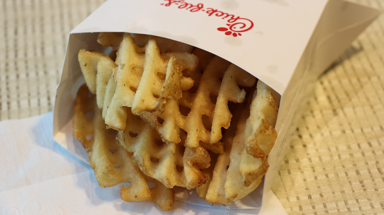 White box of Chick-fil-A waffle fries 