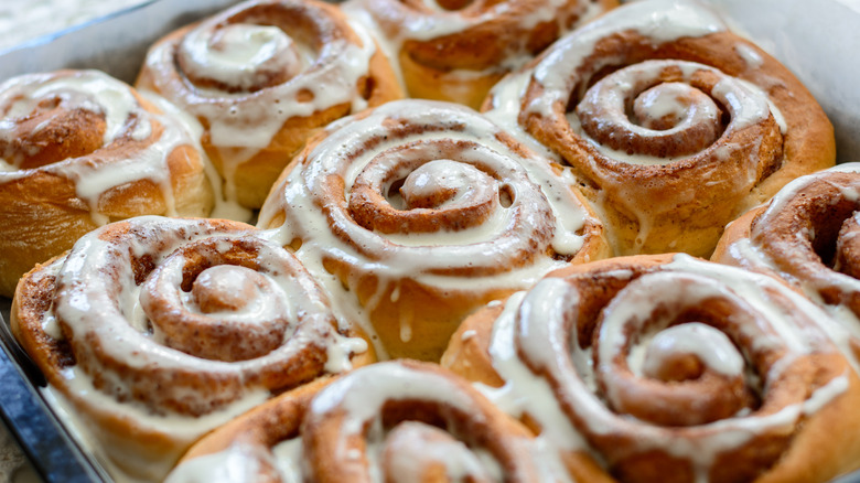 fresh cinnamon rolls with icing