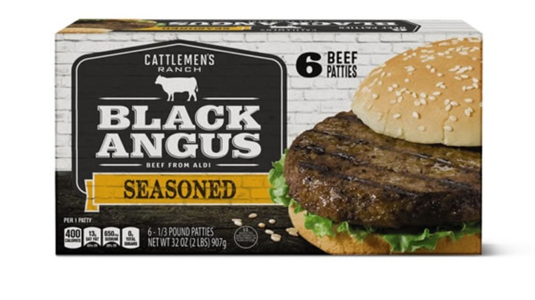 Aldi's Cattlemen's ranch burgers on a white background