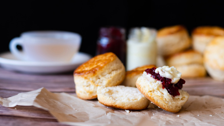 Scones topped with jam 