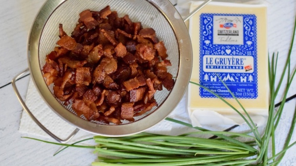 cripsy bacon, gruyere, and fresh chives for quiche Lorraine