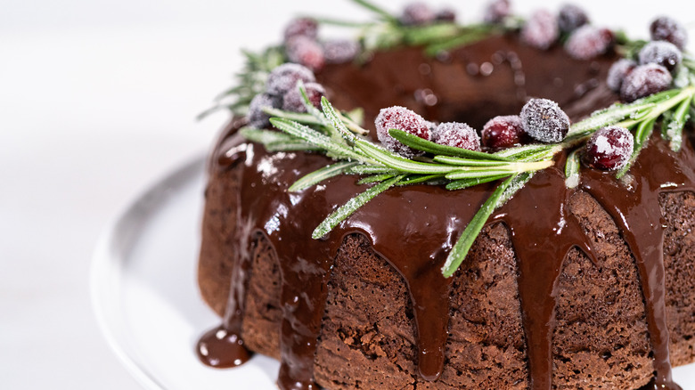 Chocolate bundt cake with rosemary