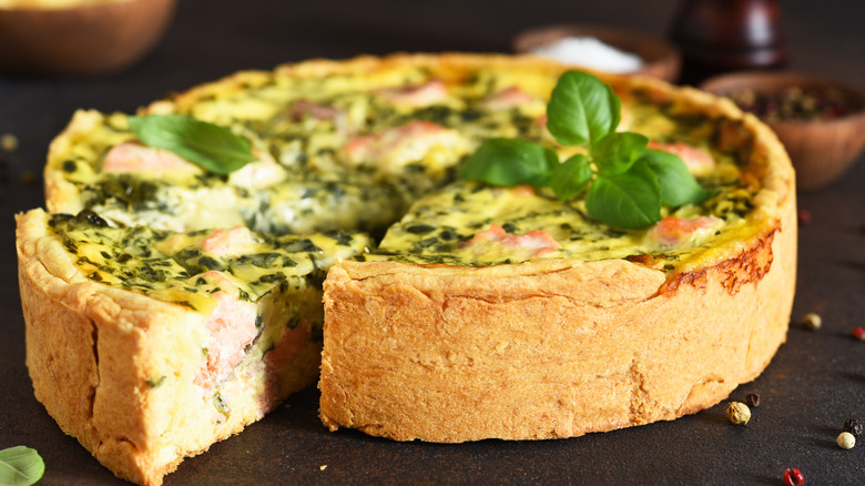 Salmon and spinach quiche